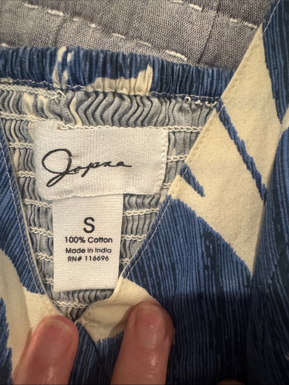 Japna Blue & Cream Geometric Cotton Top